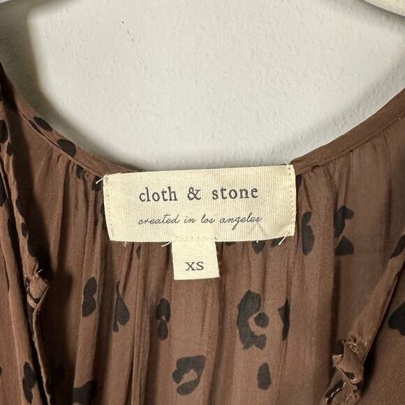 Cloth & Stone Black & Brown Animal Print V-Neck Peplum Blouse Women's XS - Picture 5 of 7